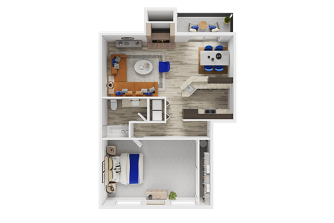 Floor plan for 1 bed, 1 bath, 949 sqft